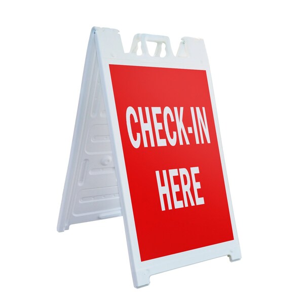 Signmission Check-in Here, A-Frame & 2 Decals Installed, Heavy-Duty Plastic Frame - SBHD-D-2436-CHECK-IN HERE