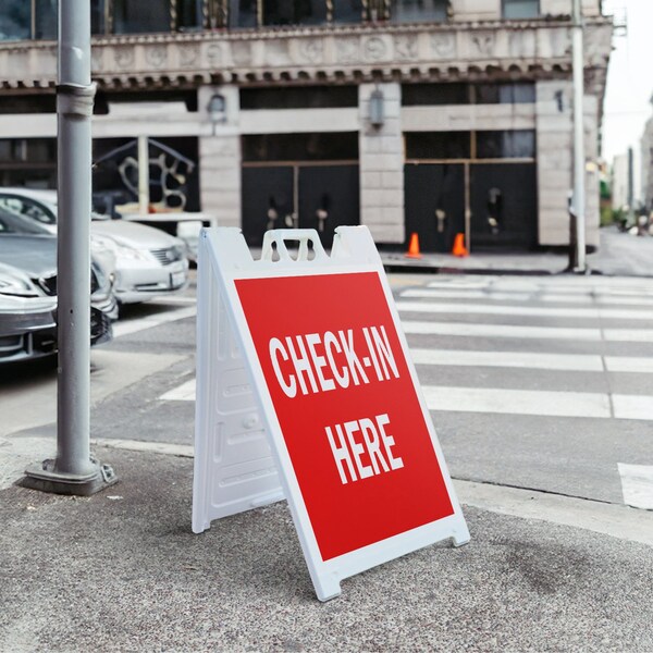 Signmission Check-in Here, A-Frame & 2 Decals Installed, Heavy-Duty Plastic Frame - SBHD-D-2436-CHECK-IN HERE