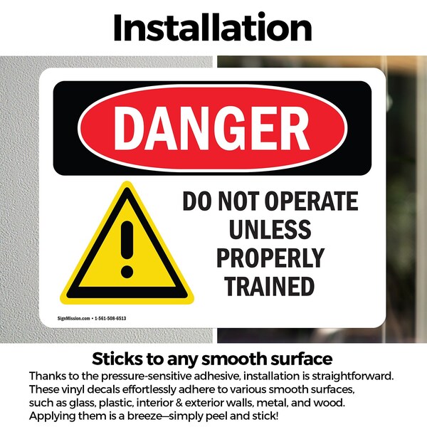 Signmission Do Not Operate Unless Properly Trained Danger Sign, Vinyl Decal, 5in W x 3.5in L, 2PK - OS-2PACK-DS-D-35-L-1156