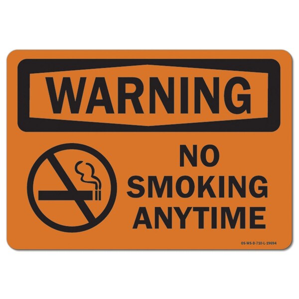 Signmission OSHA Warning Sign, No Smoking Anytime, 14in X 10in Rigid Plastic, 10" W, 14" L, Landscape - OS-WS-P-1014-L-19694