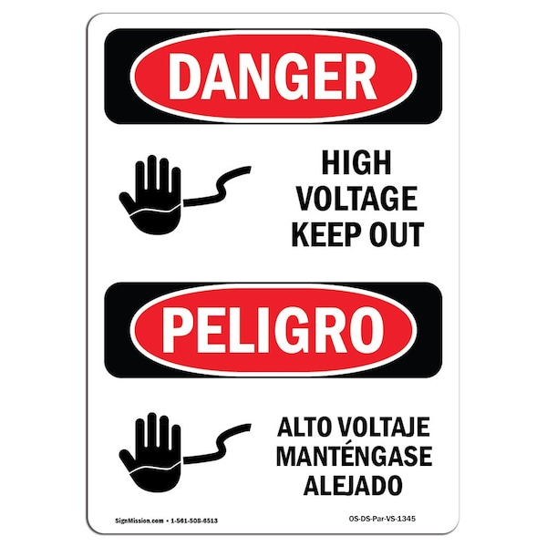 Signmission Safety Sign, OSHA Danger, 18" Height, Rigid Plastic, High Voltage Keep Out Spanish - OS-DS-P-1218-VS-1345