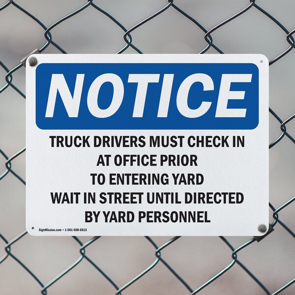 Signmission Truck Drivers Must Check In At Office Prior OSHA Notice Sign, Plastic, 18in W x 12in L, 2PK - OS-2PACK-NS-P-1218-L-18737