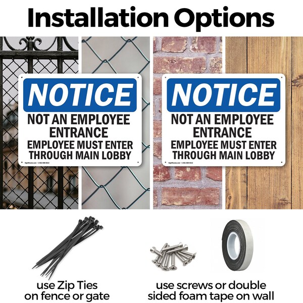 Signmission Not An Employee Entrance Employees Must OSHA Notice Sign, Aluminum, 10in W x 7in L, 2PK - OS-2PACK-NS-A-710-L-15139