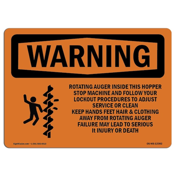 Signmission Safety Sign, OSHA WARNING, 3.5" Height, Rotating Auger Inside This Hopper With Symbol, Landscape - OS-WS-D-35-L-12382