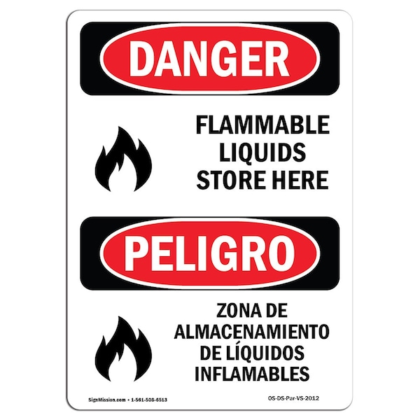 Signmission Safety Sign, OSHA Danger, 10" Height, Aluminum, Flammable Liquids Stored Here, Spanish - OS-DS-A-710-VS-2012