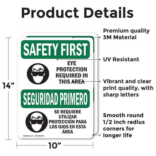 Signmission 14 in Height, 10 in Width, Vinyl Decal, Rectangle, Bilingual - OS-2PACK-SF-D-1014-L-10786