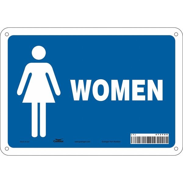 Condor Restroom Sign, WOMEN, 10 in W x 7 in H, Vertical Rectangle, Aluminum, 473Y06 - 473Y06