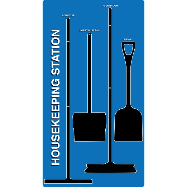 5S Supplies 5S Housekeeping Shadow Board Broom Station Version 10  - Blue Board / Black Shadows No Broom - HSB-V10-BLUE-BO