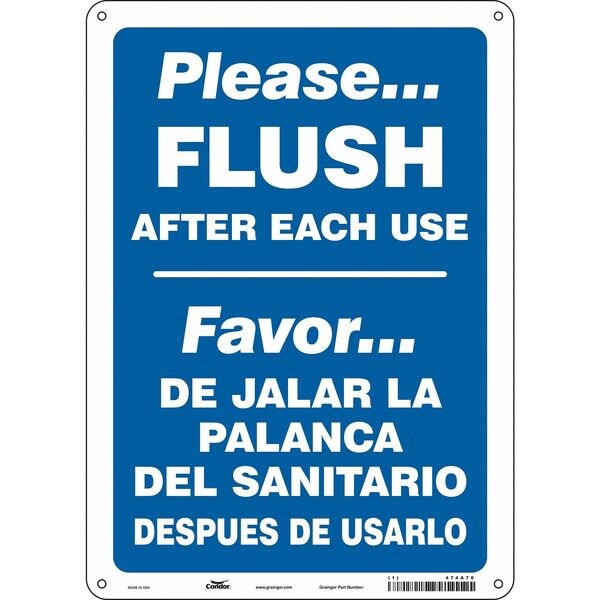 Condor PLEASE. FLUSH AFTER EACH USE, Spanish-Bilingual, 10 in W x 14 in H, Vinyl, 474A70 - 474A70