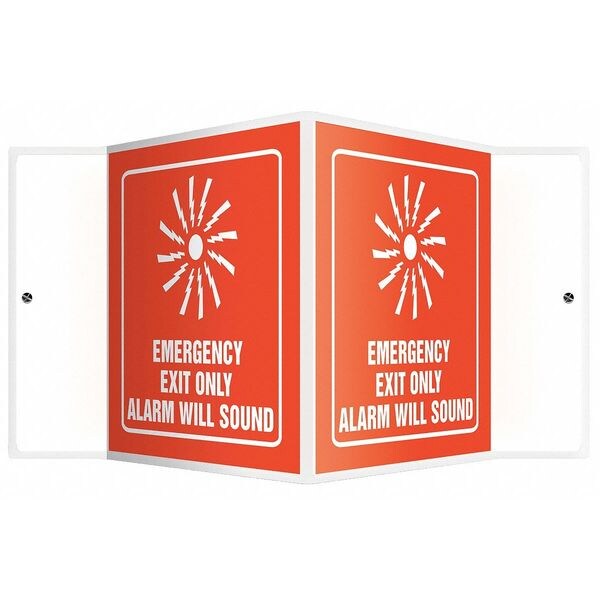 Accuform Exit Sign, Plastic, 8-1/2" W, 6" H, Emergency Exit Only Alarm Will Sound, Red - PSP109