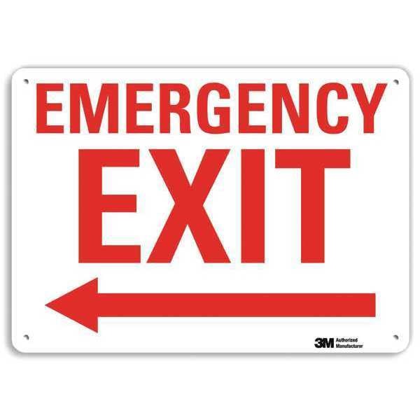 Lyle Exit Sign, Recycled Aluminum, 10" W, 7" H, Emergency Exit, White - U7-1076-NA_10X7