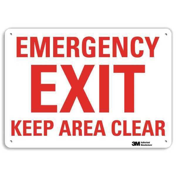Lyle Exit Sign, Recycled Plastic, 10" W, 7" H, Emergency Exit Keep Area Clear, White - U7-1080-NP_10X7