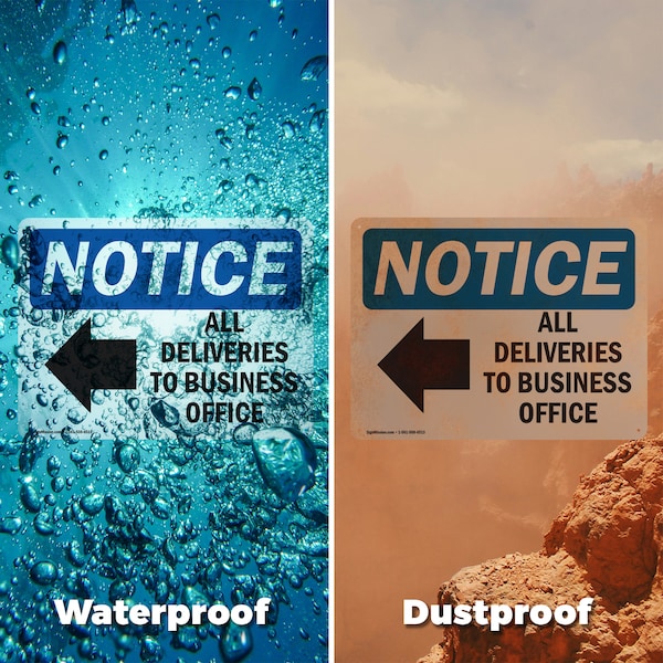 Signmission All Deliveries To Business Office Sign With Symbol, 18 in W x Rectangle, Vinyl Decal - OS-2PACK-NS-D-1218-L-10094