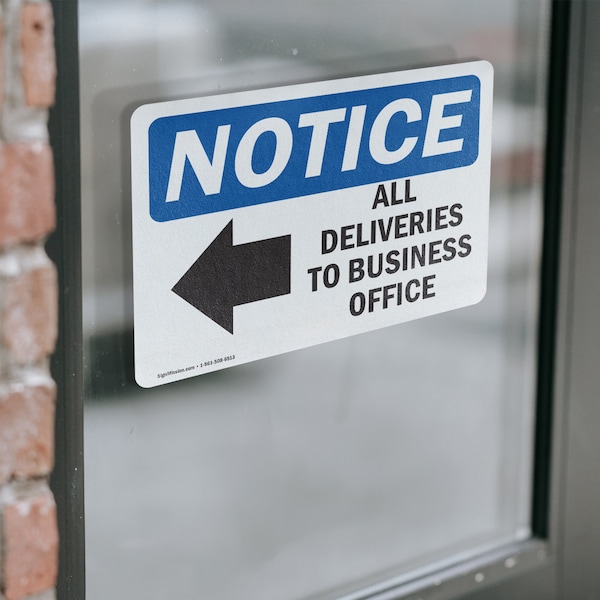 Signmission All Deliveries To Business Office Sign With Symbol, 18 in W x Rectangle, Vinyl Decal - OS-2PACK-NS-D-1218-L-10094