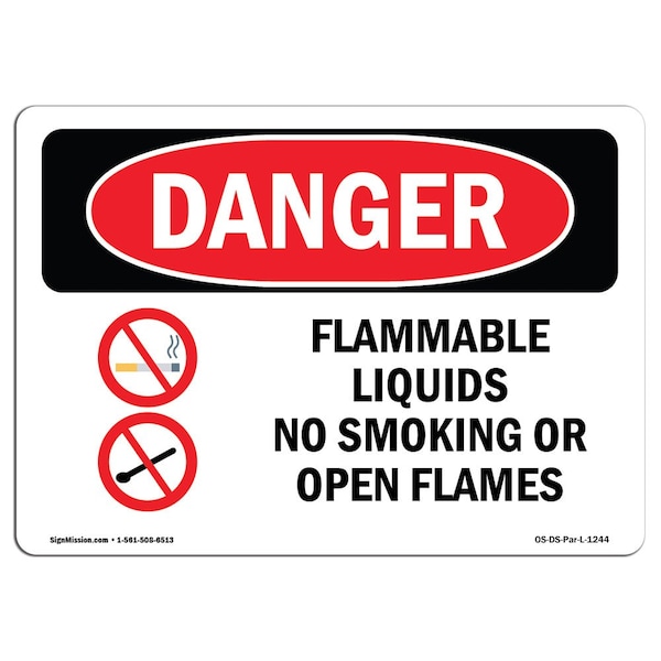 Signmission OSHA Danger, Flammable Liquids No Smoking Or Open Flames, 14in X 10in Decal, 10" W, 14" L, Landscape - OS-DS-D-1014-L-1244