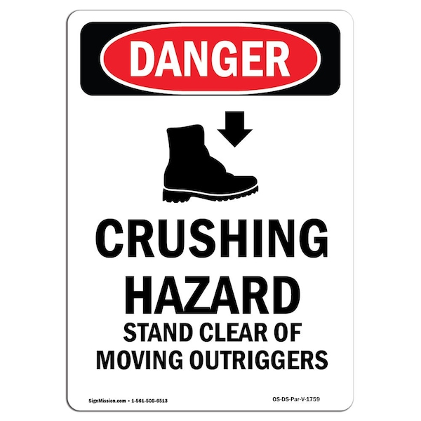 Signmission OSHA Sign, Crushing Hazard Stand, 7in X 5in Decal, 5" W, 7" L, Portrait, Crushing Hazard Stand - OS-DS-D-57-V-1759