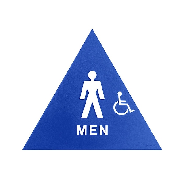 Bcf 12 x 12, Men Door Sign, Triangle Print, Picture, Text & Raised Handicapped Symbol, Blue - SBH12M-BLUE-2