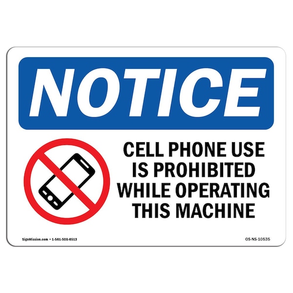 Signmission OSHA Notice Sign, 3.5" Height, Cell Phone Use Is Prohibited Sign With Symbol, Landscape, 10PK - OS-NS-D-35-L-10535-10PK