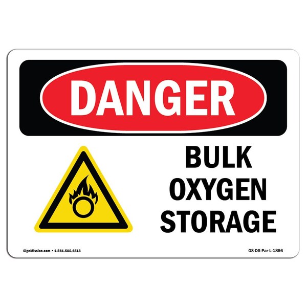 Signmission Safety Sign, OSHA Danger, 10" Height, Bulk Oxygen Storage, Landscape, D-1014-L-1856 - OS-DS-D-1014-L-1856
