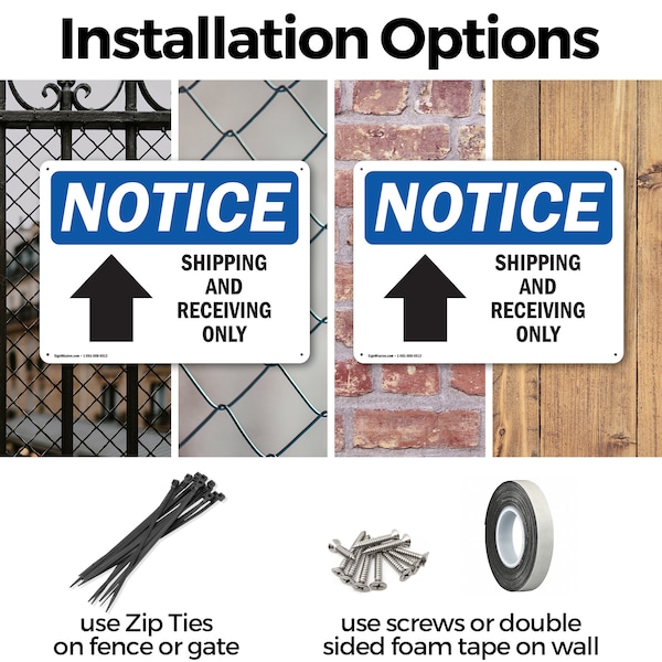 Signmission Shipping And Receiving Only [Up Arrow], 18 in W x Rectangle, Aluminum - OS-2PACK-NS-A-1218-L-18305