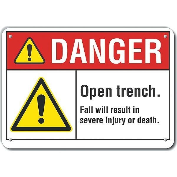 Lyle Aluminum Open Trench Danger Sign, 7 in Height, 10 in Width, Aluminum, Vertical Rectangle, English - LCU4-0079-NA_10X7