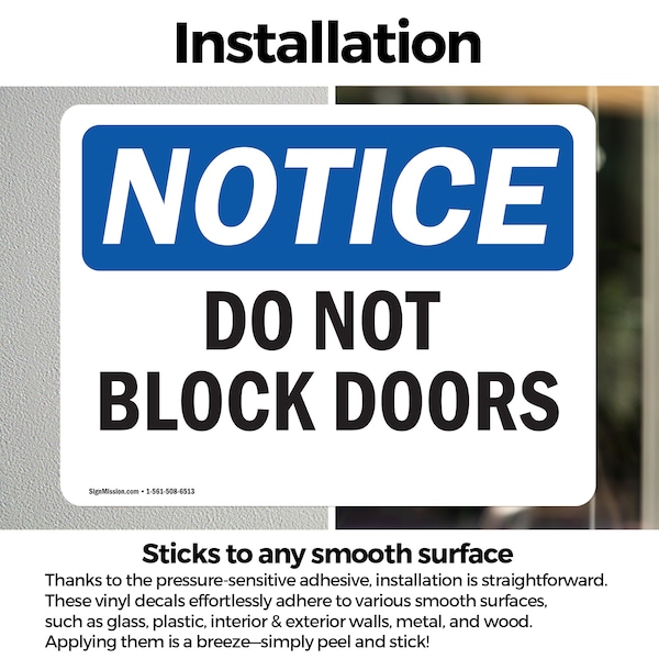 Signmission Do Not Block Doors, 14 in W x Rectangle, Vinyl Decal - OS-2PACK-NS-D-1014-L-11078