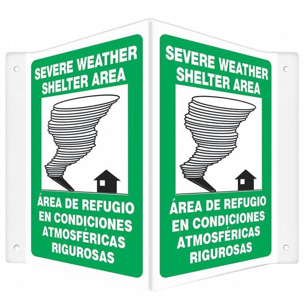Condor High Visibility Safety Sign, 12 in Height, 14 in Width, PETG, V-Shape Projection, English, Spanish - 480Z90