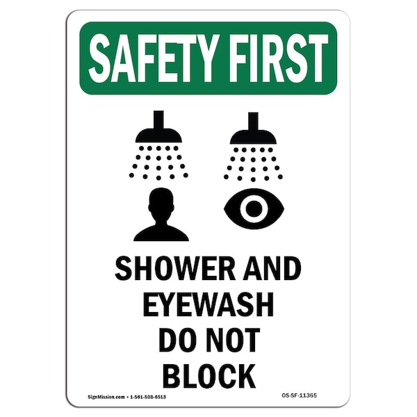 Signmission OSHA, 10" Height, Decal, 10" x 7", Portrait, Shower And Eyewash With Symbol,  Made in USA - OS-SF-D-710-V-11365