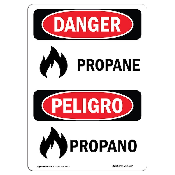 Signmission Safety Sign, OSHA Danger, 5" Height, Propane, Bilingual Spanish, 10PK - OS-DS-D-35-VS-1537-10PK