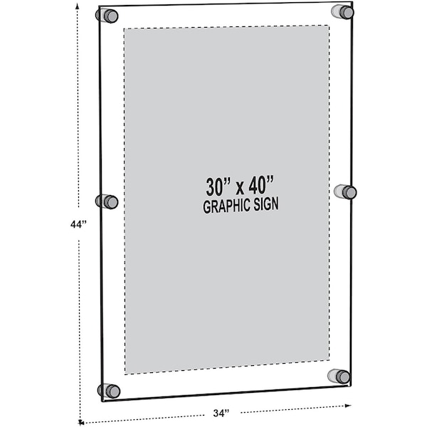 Azar Displays Floating Acrylic Wall Frame with Silver Stand Off Caps: 30" x 40" Graphic Size, Overall Frame Size: 34" x 44" - 105540