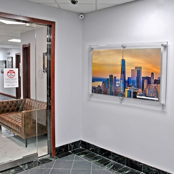 Azar Displays Floating Acrylic Wall Frame with Silver Stand Off Caps: 30" x 40" Graphic Size, Overall Frame Size: 34" x 44" - 105540