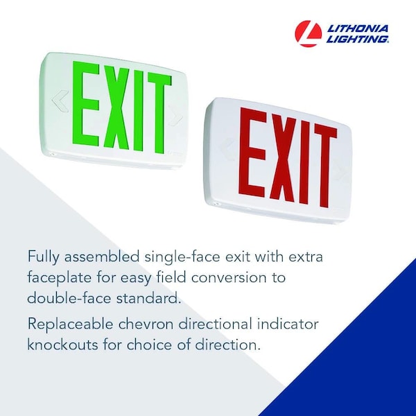 Lithonia Lighting Exit Sign, White, 1 Face(s), LED, Universal Mount, Not Battery Powered - LQM S W 3 R 120/277 M6