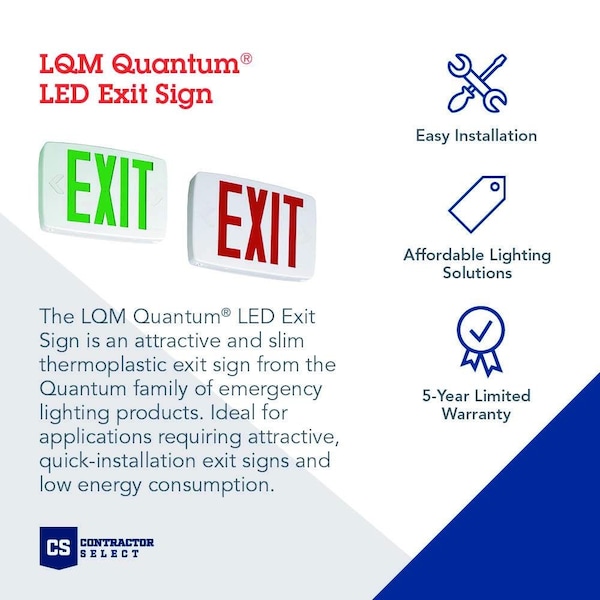 Lithonia Lighting Exit Sign, White, 1 Face(s), LED, Universal Mount, Not Battery Powered - LQM S W 3 R 120/277 M6