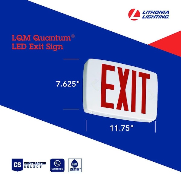 Lithonia Lighting Exit Sign, White, 1 Face(s), LED, Universal Mount, Not Battery Powered - LQM S W 3 R 120/277 M6
