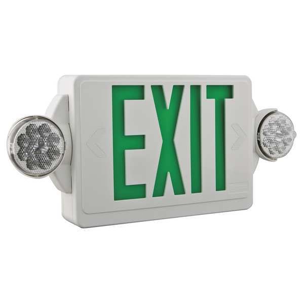 Lithonia Lighting Exit Sign with Emergency Lights, White, 2 Face(s), LED, Universal Mount, Nickel Cadmium - LHQM LED G