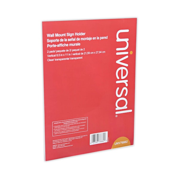 Universal Wall Mount Sign Holder, 8 1/2" x 11", Vertical, Clear, PK2 - UNV76882