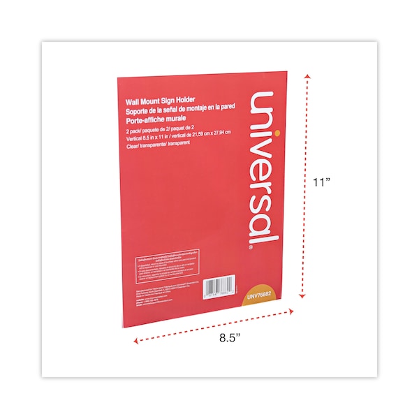 Universal Wall Mount Sign Holder, 8 1/2" x 11", Vertical, Clear, PK2 - UNV76882