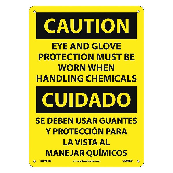 Nmc Caution Eye And Glove Protection Required Sign - Bilingual - ESC714RB