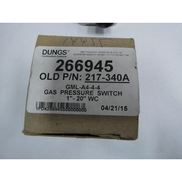 Interruptor de presión de GAS 1/2IN 1-20IN-H2O 120V-AC - GML-A4-4-4 266945