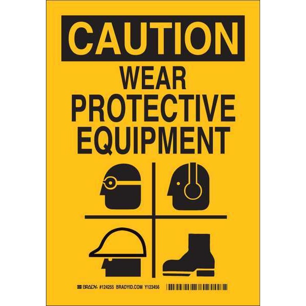 Brady Caution Sign, 14 in Height, 10 in Width, Aluminum, Rectangle, English - 124256