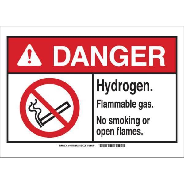 Brady Danger No Smoking Sign, 10" H, 14 in W, Fiberglass, Rectangle, English, 145147 - 145147
