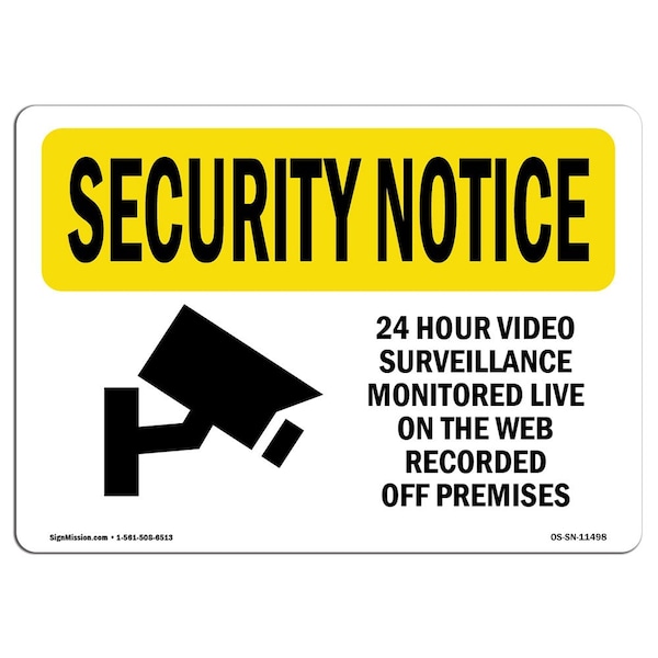 Signmission Sign, 3.5" H, 5" W, 24 Hour Video Surveillance, Landscape, SN-D-35-L-11498-10PK - OS-SN-D-35-L-11498-10PK