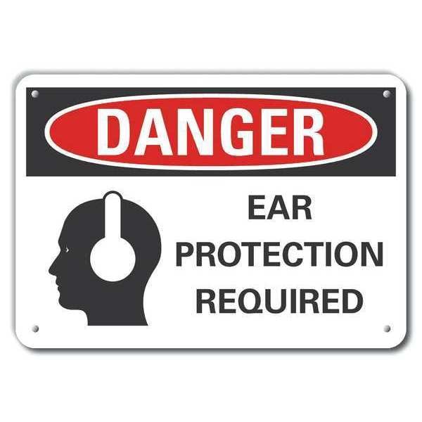Lyle Alum Danger Ear Protection, 10"x7", Sign Legend Color: Black - LCU4-0280-NA_10X7