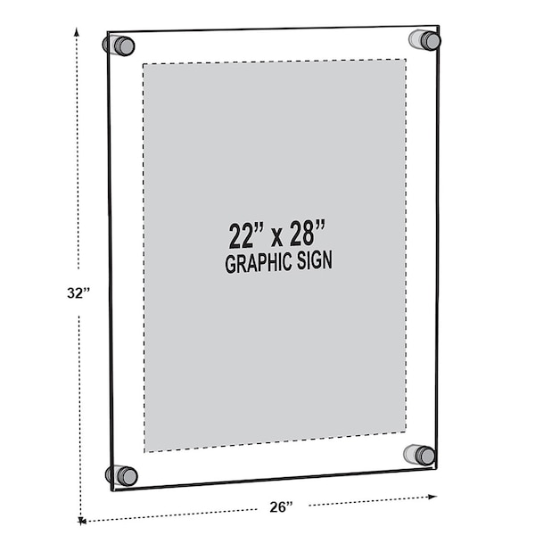 Azar Displays Floating Acrylic Wall Frame, Silver, Holds 22" x 28", Overall 26" x 32" - 105530
