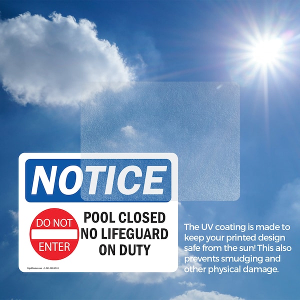 Signmission Pool Closed No Lifeguard On Duty Sign With Symbol, 18 in W x Rectangle, Vinyl Decal - OS-2PACK-NS-D-1218-L-17677