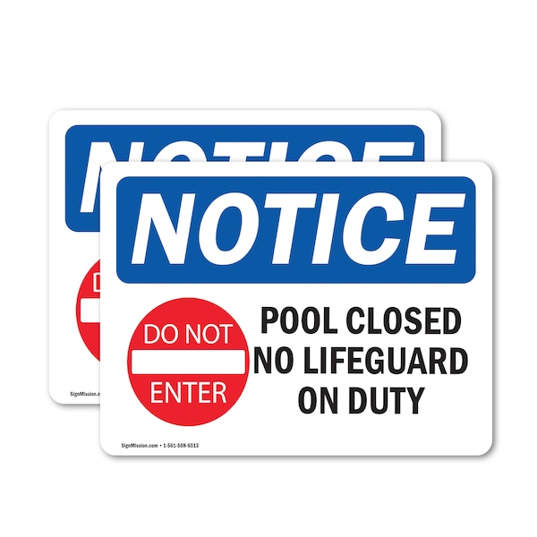 Signmission Pool Closed No Lifeguard On Duty Sign With Symbol, 18 in W x Rectangle, Vinyl Decal - OS-2PACK-NS-D-1218-L-17677