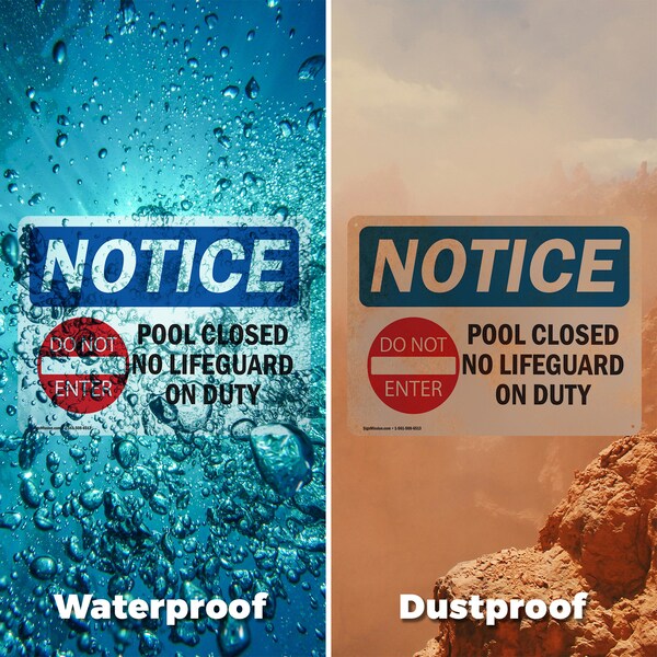 Signmission Pool Closed No Lifeguard On Duty Sign With Symbol, 18 in W x Rectangle, Vinyl Decal - OS-2PACK-NS-D-1218-L-17677