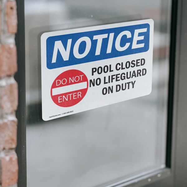 Signmission Pool Closed No Lifeguard On Duty Sign With Symbol, 18 in W x Rectangle, Vinyl Decal - OS-2PACK-NS-D-1218-L-17677