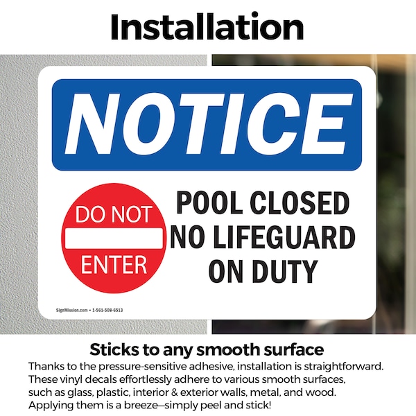 Signmission Pool Closed No Lifeguard On Duty Sign With Symbol, 18 in W x Rectangle, Vinyl Decal - OS-2PACK-NS-D-1218-L-17677