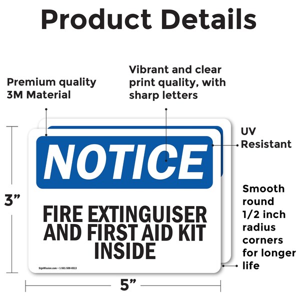 Signmission Fire Extinguisher And First Aid Kit Inside OSHA Notice Sign, Vinyl Decal, 5in W x 3.5in L, 2PK - OS-2PACK-NS-D-35-L-12592